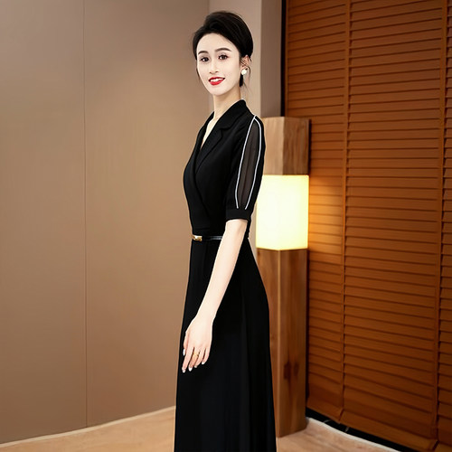 轻奢高级感显瘦黑色长裙女夏季