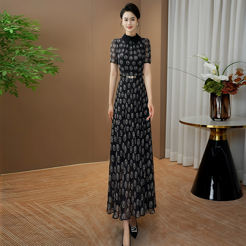 拉佰缇波点撞色连衣裙女夏季长款