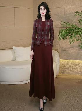 复古格子加厚连衣裙2025秋冬新品假两件通勤气质显瘦优雅长裙3065