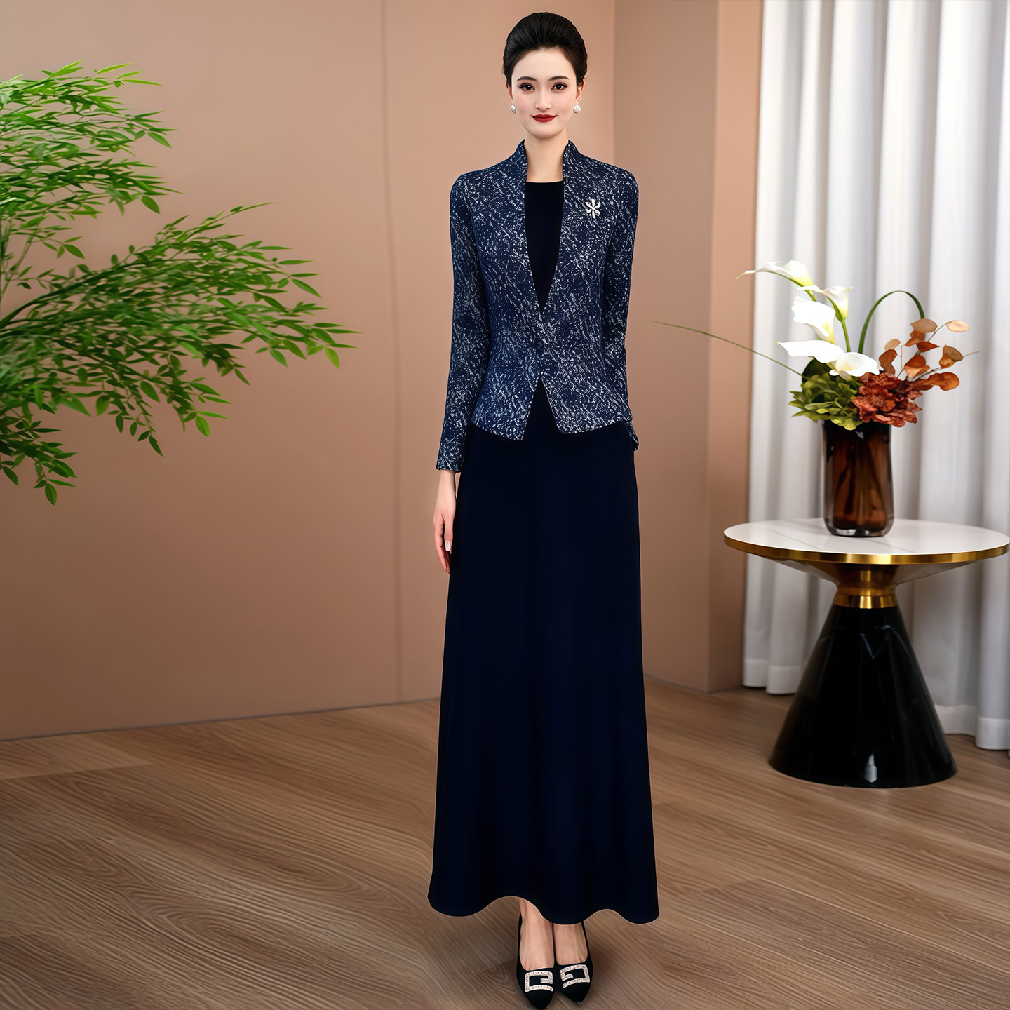 拉佰缇假两件显瘦气质连衣裙