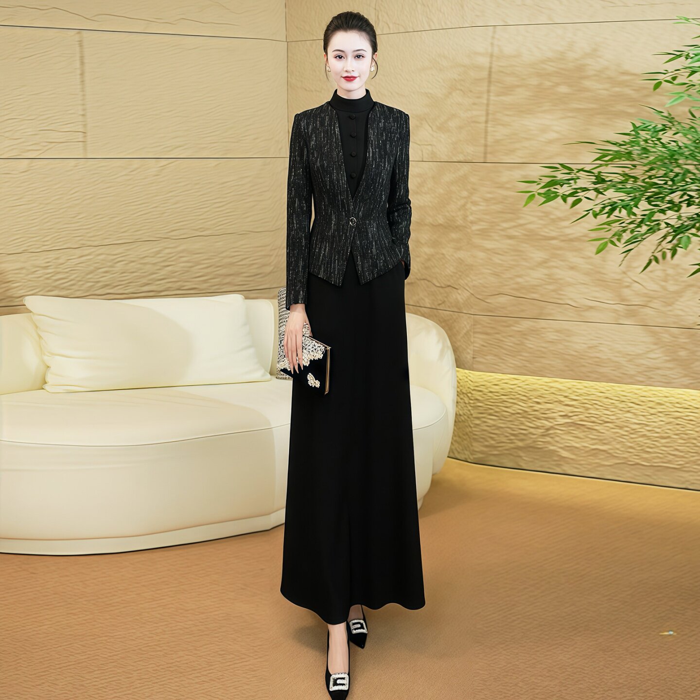 假两件长袖黑色连衣裙女2025秋冬气质显瘦出席重要场合的长裙子65,女装/女士精品,连衣裙,淘宝优惠券,粉丝福利购,淘宝优惠卷