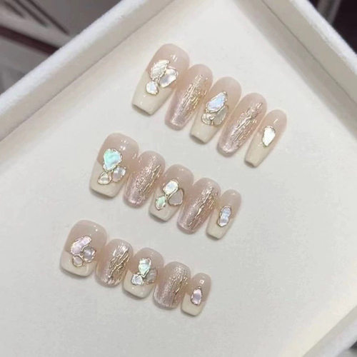 纯手工穿戴甲新娘孕妇可拆卸贝壳片显白纯欲假指甲贴光疗美甲