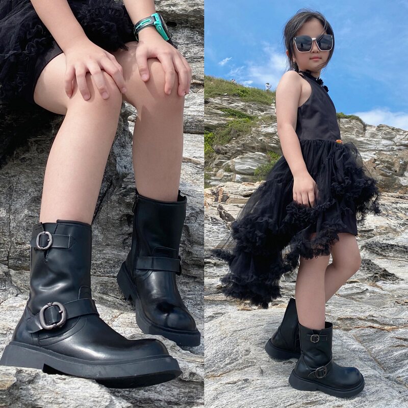 女童真皮磨砂反绒短靴2024年新款