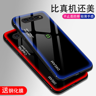 適用于小米黑鯊4手機殼鏡面炫光玻璃MI黑鯊4pro防摔散熱硅膠全包軟邊保護套男女款 潮牌外殼 xiaomi簡約5G版