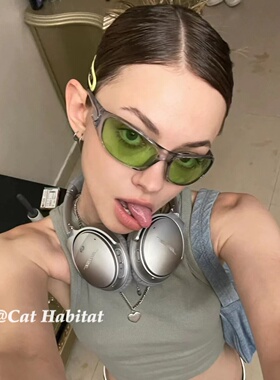 千禧Y2K绿色墨镜女个性朋克辣妹复古小框ins欧美网红太阳眼镜男