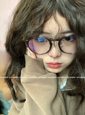 新款复古TR90深灰色眼镜框小红书网红同款韩版圆形大框素颜眼镜女