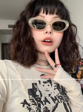 新款jennie同款鹅黄色椭圆墨镜复古前卫小红书网红琥珀猫眼太阳镜