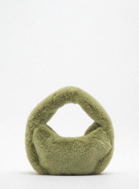 女包2025秋冬新款毛毛包包女绿色毛茸茸人造皮草效果毛绒手提包