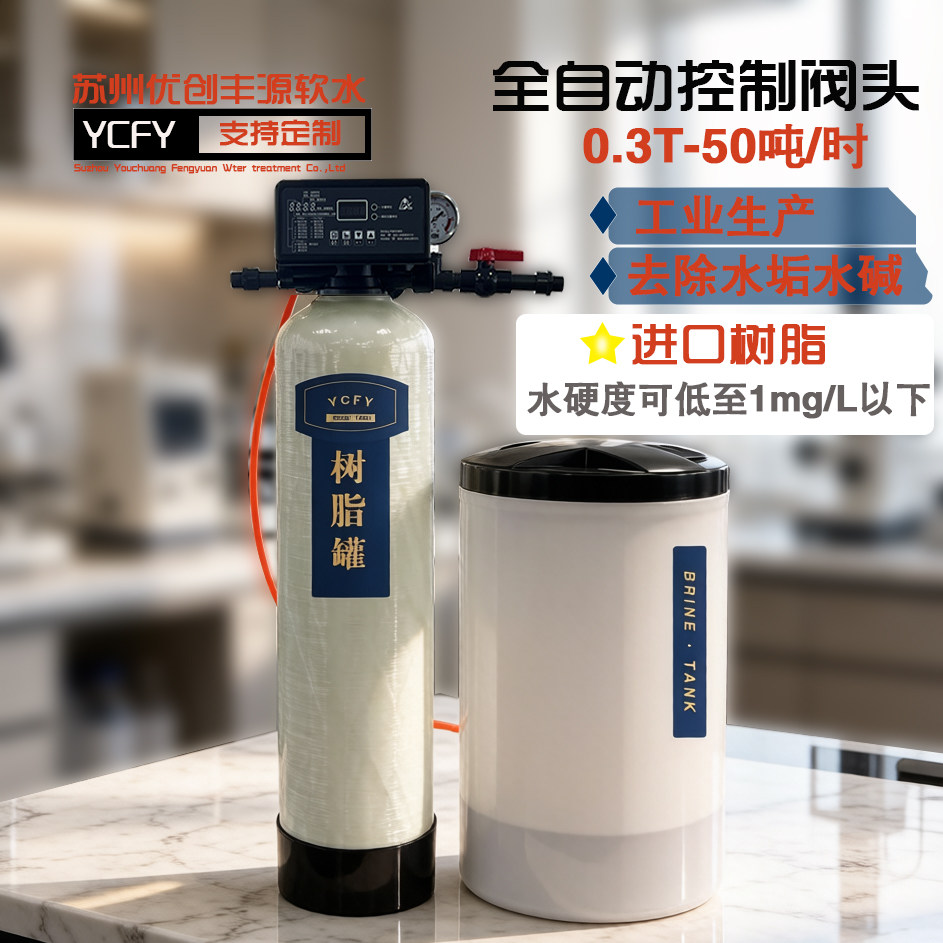 家用工业用0.3-10吨润新自动阀头进口树脂软水机洗澡锅炉除垢通用