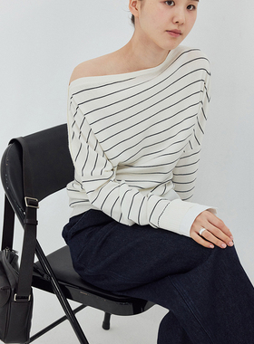 ACME-毛一字领毛衫撞色袖口巨显肩针织衫（含10羊毛）9M611361019