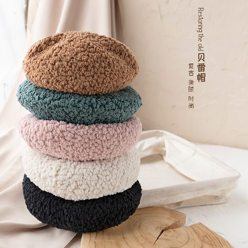 韩版复古风格帽子儿童针织镂空贝雷帽南瓜帽