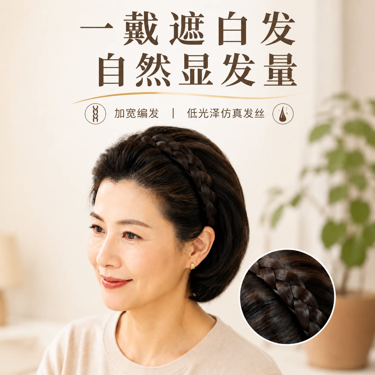 妈妈遮白发的头饰新款发夹发箍饰品高颅顶假发宽边鱼骨麻花辫发卡