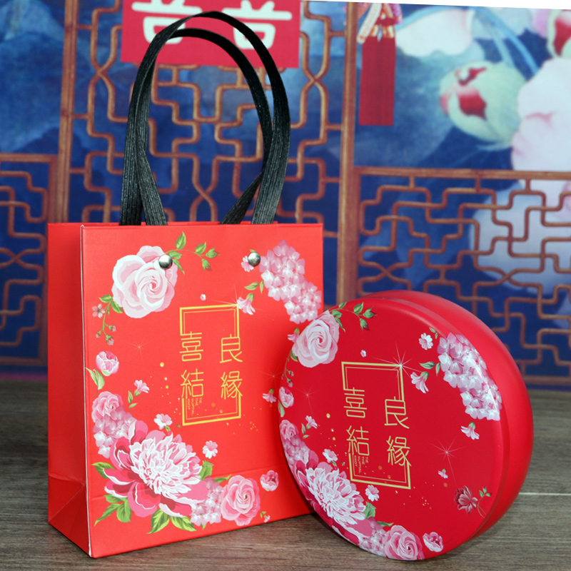 圆鼓形空铁盒婚礼喜糖盒玫瑰花果茶马口铁盒欧式礼盒饼干盒子大号