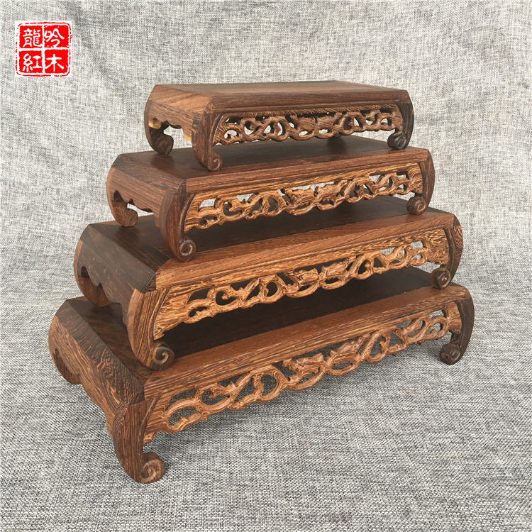 鸡翅木奇石盆栽红木底座 木制工艺品红木底座摆件