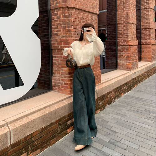 诠释美NEWOPEN2023秋季时尚气质微喇叭裤显瘦女83363高腰牛仔裤