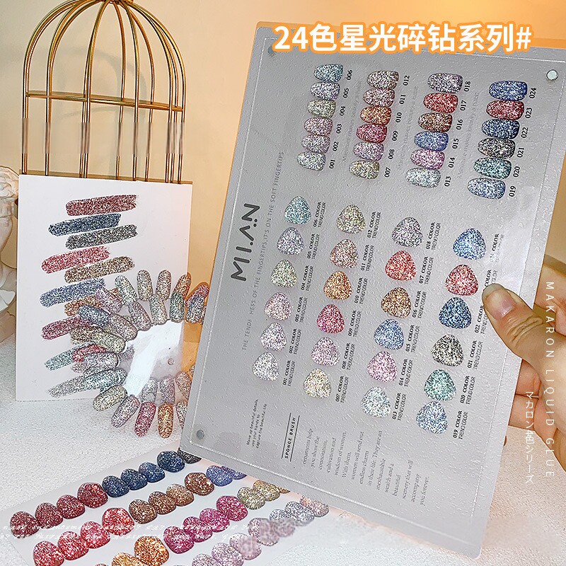 24色指甲油胶套装2024年新款爆闪星光碎钻胶亮片胶美甲开店用套装