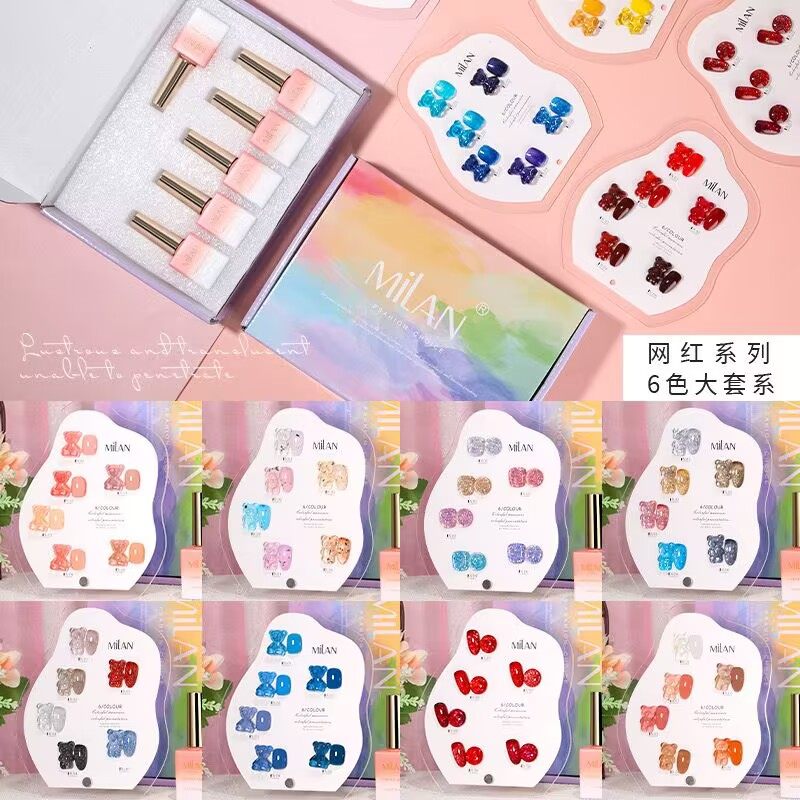 指甲油胶春夏秋冬季透纯色系列美甲6色套装2024年爆闪猫眼小套系