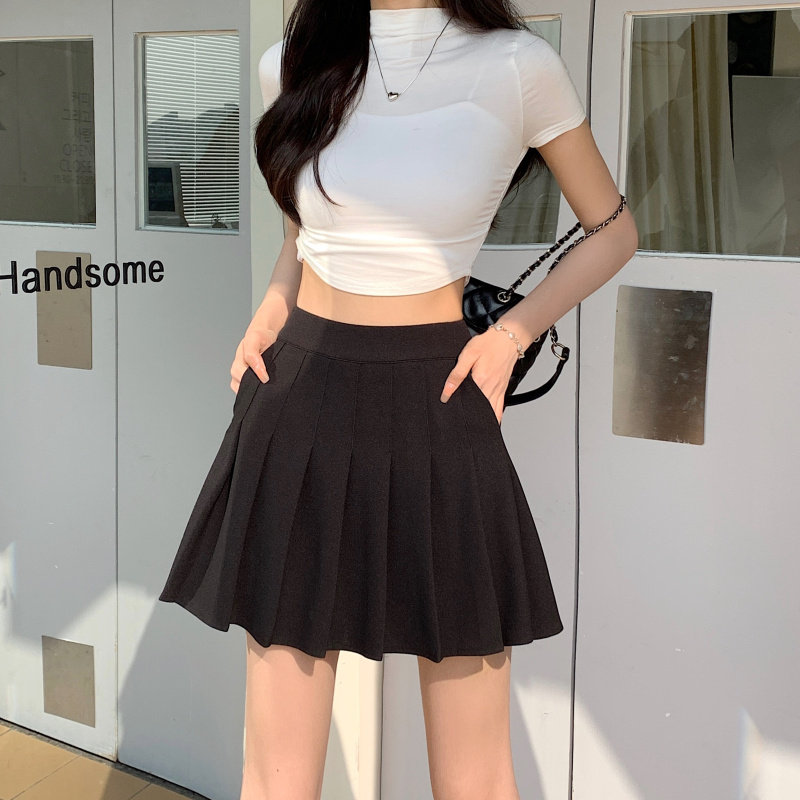 大码黑色百褶半身裙高腰显瘦学院风a字jk短裙胖m超火口袋西装短裙