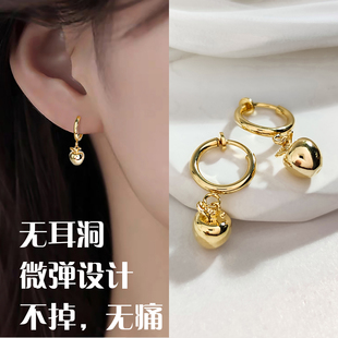 金色苹果耳夹女无耳洞轻奢高级感气质耳饰设计感简约精致耳环 新款