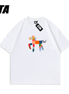 STA旗舰店正品短袖马年T恤男女情侣基础款宽松重磅纯棉美式国潮牌