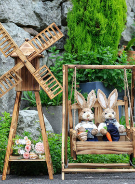 户外庭院花园装饰木制花器摆件阳台落地花架幼儿园造景道具材料