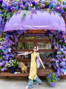 多巴胺网红店铺门头装饰仿真花艺瀑布布置婚庆拍照摄影打卡点布置