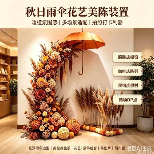 秋日伞花艺美陈橱窗打卡定制