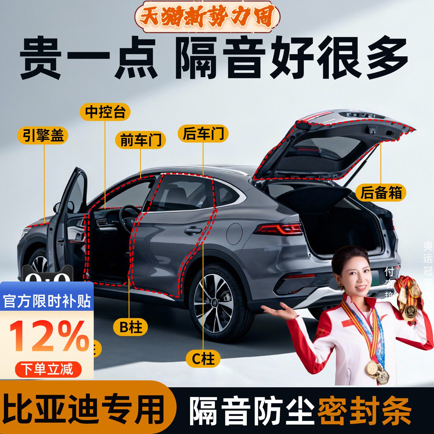 比亚迪秦plus宋pro汉元唐驱逐舰海豚海鸥汽车改装隔音防尘密封条