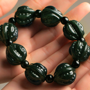 纯天然新疆和田青墨玉证书手链串珠子国庆礼物节日礼品男女款手镯