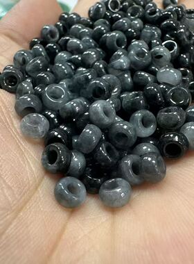 天然翡翠A货乌鸡算盘珠6.5MM大孔黑色DIY手工配件散珠手链串国庆