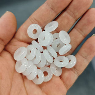 天然金丝玉白玉环diy手工大孔珠手链配件珠小平安扣耳坠圆圈环和