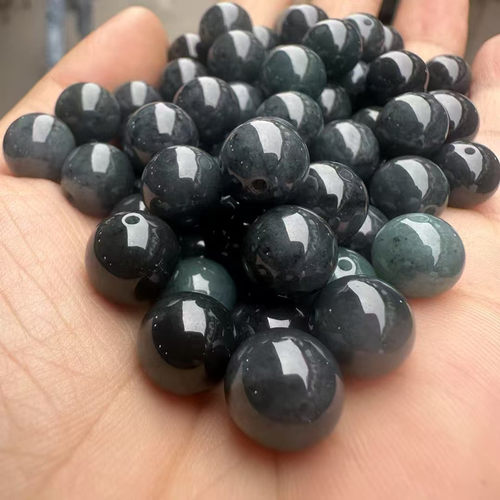 缅甸A货翡翠乌鸡10mm散珠子