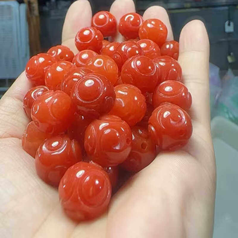 红翡翠色圆玉珠散莲花南瓜算盘珠子跑环红8mm串珠DIY手工散件配饰