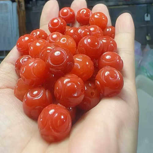 红翡翠色圆玉珠散莲花南瓜算盘珠子跑环红8mm串珠DIY手工散件配饰