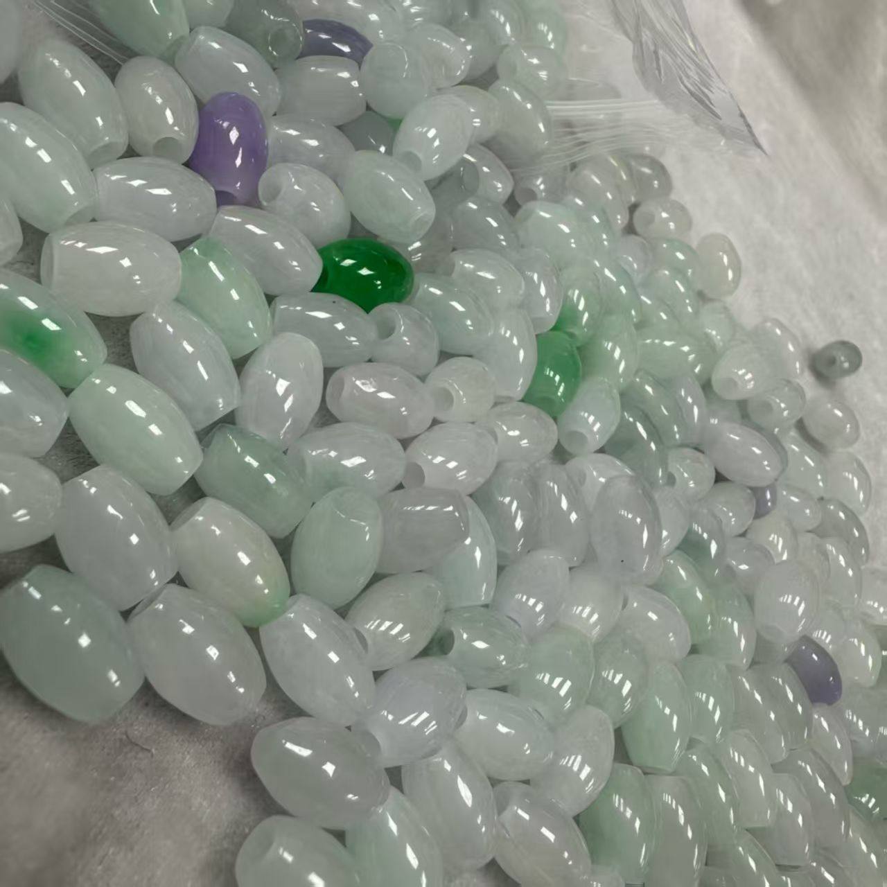 天然翡翠米珠长粒大孔手链串手工diy配件饰品散珠路路通转运珠