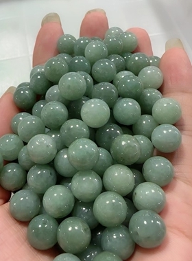 纯天然翡翠玉A货9㎜散圆珠子浅绿油青冰糯手串链配件饰豆种国庆节