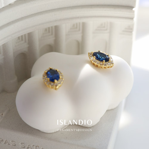 ISLANDIO蓝宝石纯银女精致小耳钉