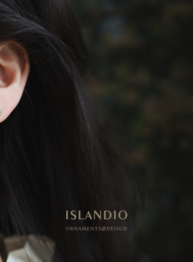 ISLANDIO天然绿玉髓耳钉绿玛瑙森系气质纯银18k金重工耳饰礼物女