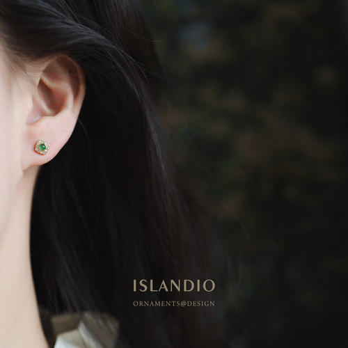 ISLANDIO复古绿玉髓女纯银耳钉