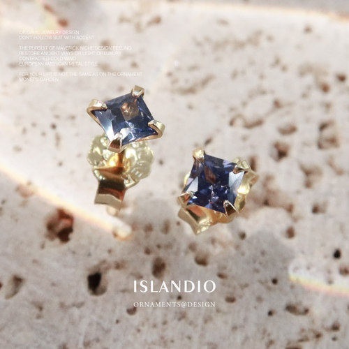 ISLANDIO坦桑蓝宝石纯银金耳钉