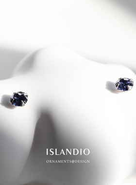ISLANDIO天然坦桑石3mm蓝宝石耳钉伦敦蓝托帕石迷你纯银养耳朵女