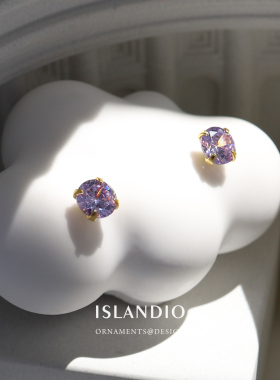 ISLANDIO原创设计薰衣草紫色圆钻45mm宝石纯银耳钉女小众简约养耳
