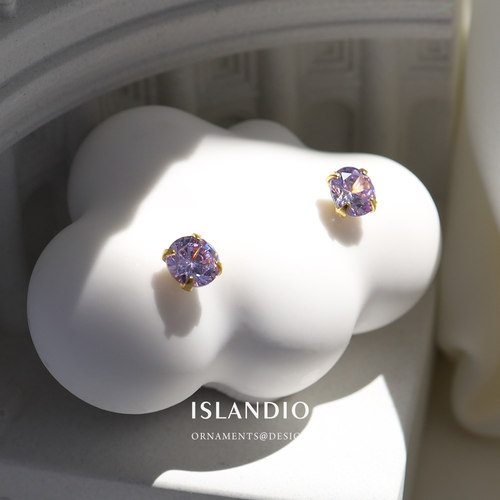 ISLANDIO小众紫色宝石纯银耳钉女