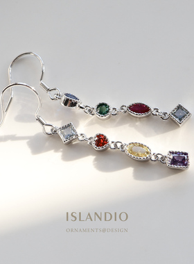 ISLANDIO彩宝18K金耳环复古轻奢巴洛克流苏长款纯银耳饰女520礼物