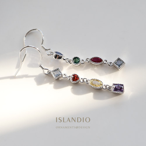 ISLANDIO流苏复古纯银女宝石耳环