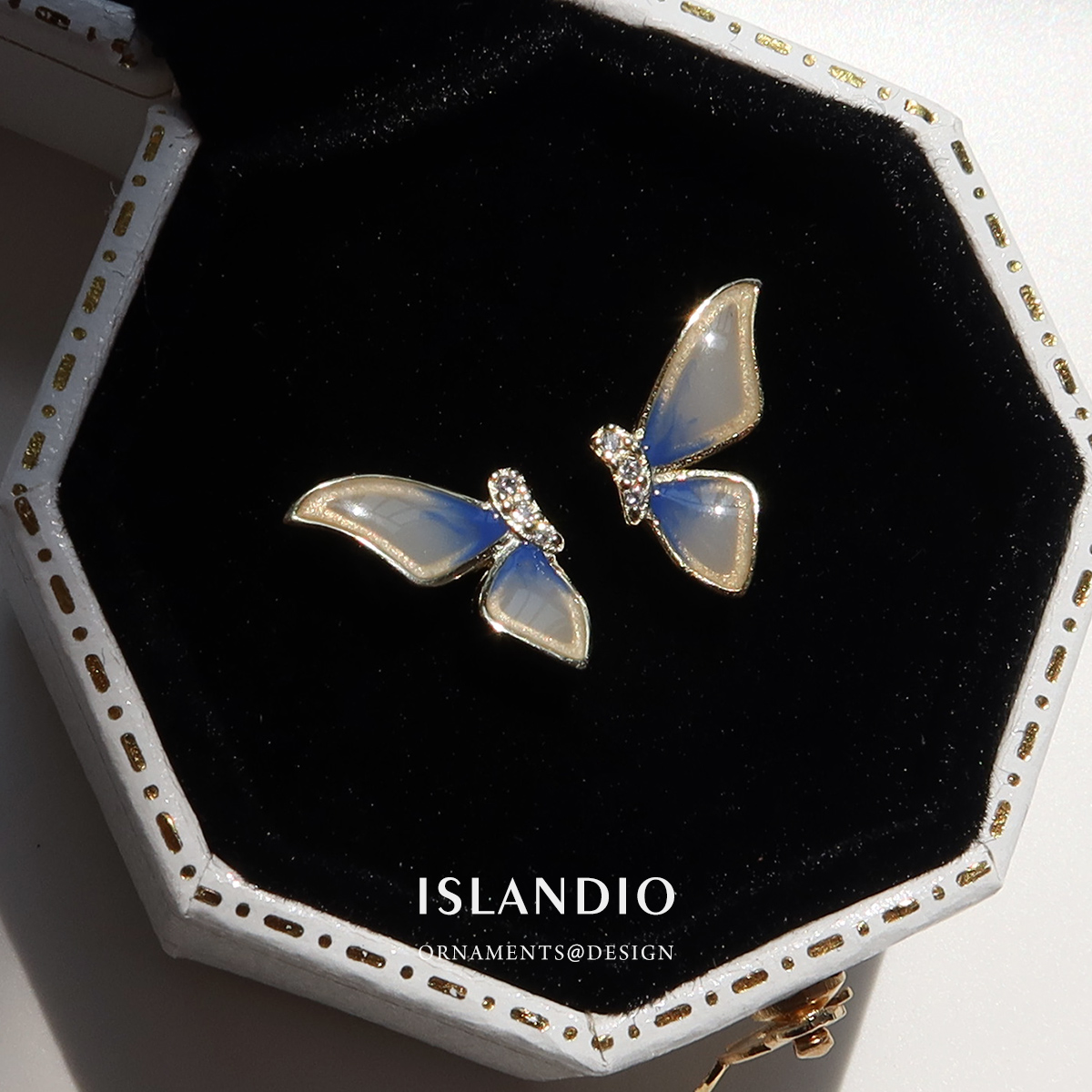 islandio蝴蝶耳钉小众k金通体夏