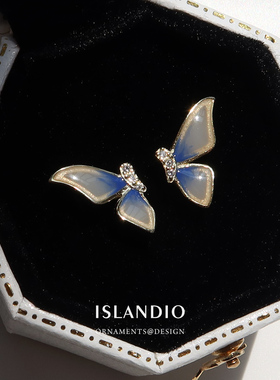 ISLANDIO蝴蝶耳钉小众精致可爱K金通体925纯银耳环女夏特别设计感