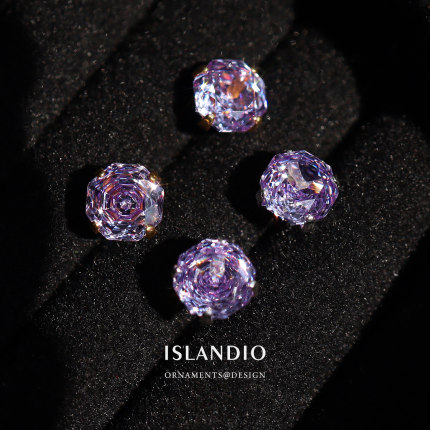 ISLANDIO原创紫玫瑰超闪纯银玫瑰切耳钉女小众设计感高级轻奢耳饰