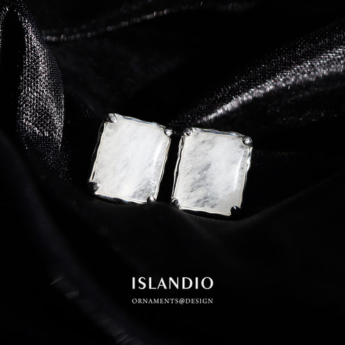 ISLANDIO几何天然白水晶纯银耳钉