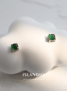 ISLANDIO天然翡翠圆珠纯银耳钉高级感绿色气质治愈系耳饰养耳朵女